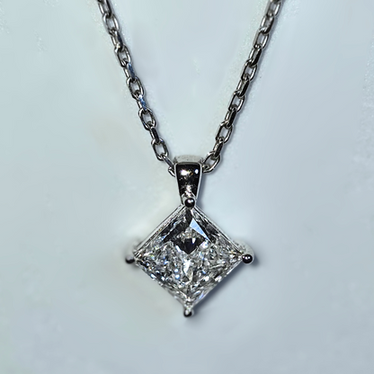 18kt White Gold Necklace with 3ct Princess Cut Lab Grown Diamond ALGT Certified