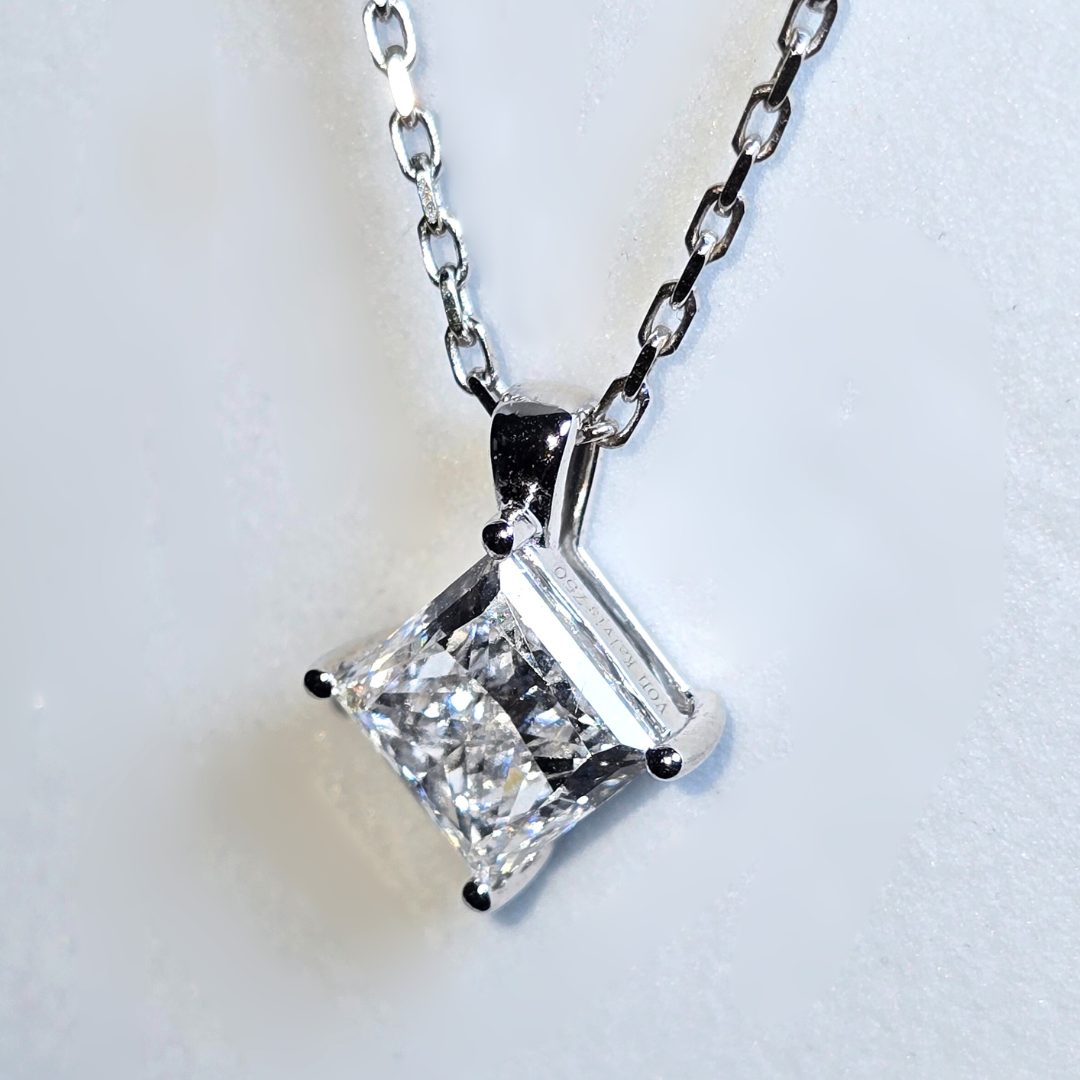 18kt White Gold Necklace with 3ct Princess Cut Lab Grown Diamond ALGT Certified