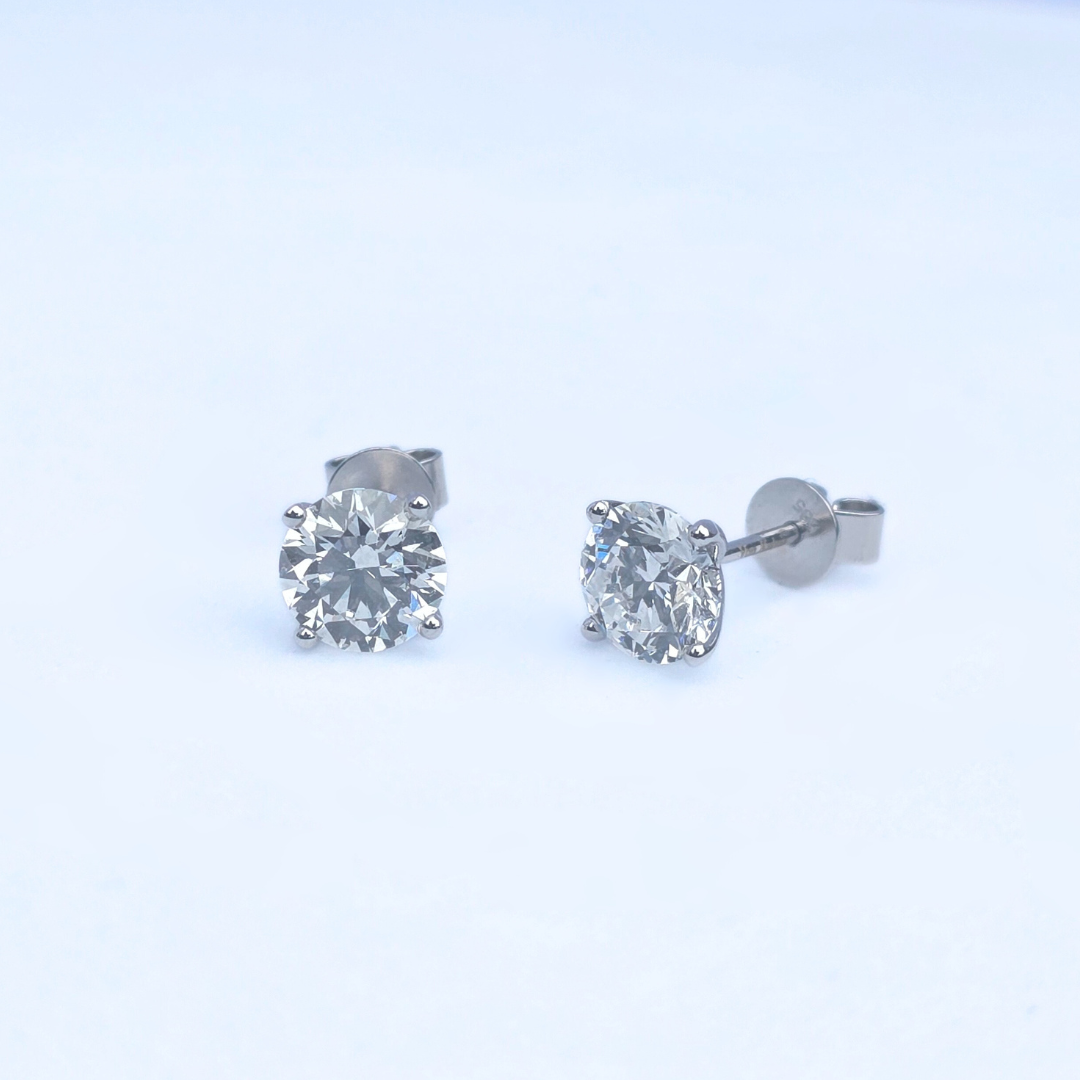 2ct Lab Grown Diamond Solitaire Stud Earrings – IGI Certified | 14K White Gold
