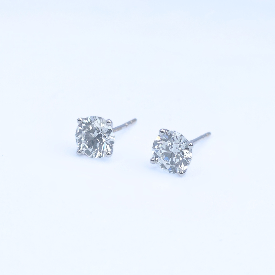 2ct Lab Grown Diamond Solitaire Stud Earrings – IGI Certified | 14K White Gold