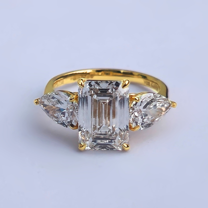 6.13cts Emerald Cut Lab-Grown Diamond Trilogy Ring – 18ct Yellow Gold | 3 IGI Certificates