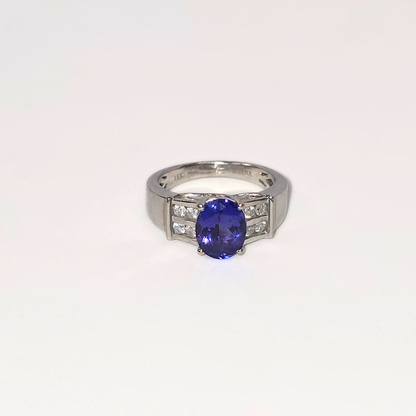 1.9ct Natural Oval Tanzanite & Diamond Ring in 18K White Gold – Solitaire with Accents
