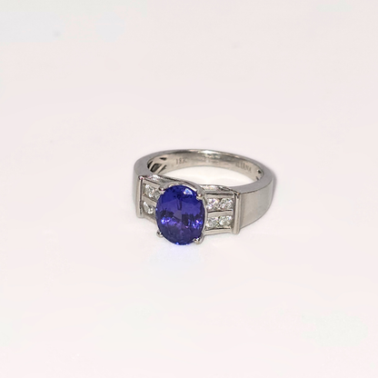 1.9ct Natural Oval Tanzanite & Diamond Ring in 18K White Gold – Solitaire with Accents
