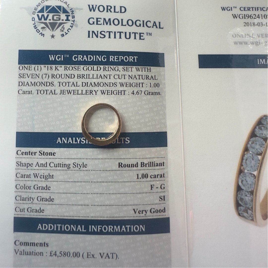 7 Stone Half Eternity Natural Diamond Ring 18K Rose Gold WGI Certified