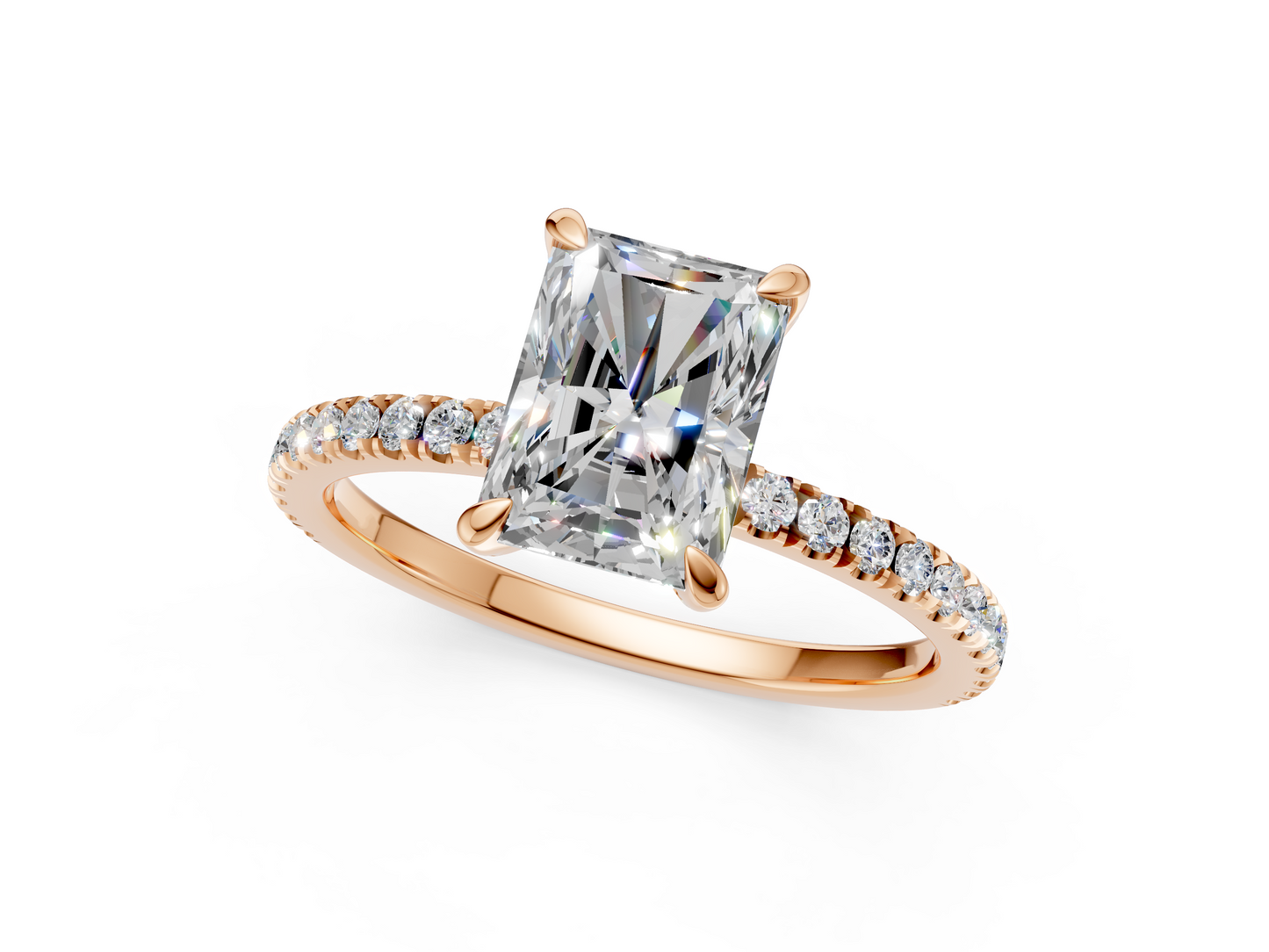 Radiant Cut Diamond Engagement Ring 3.5ct Lab Grown with Side Stones