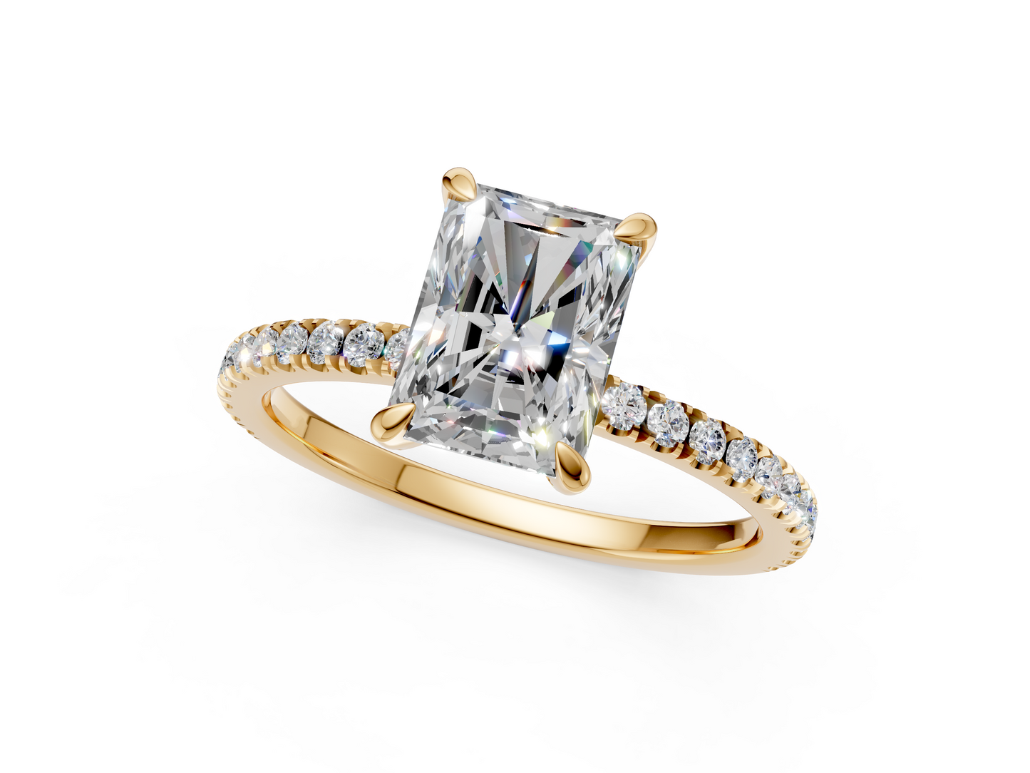 Radiant Cut Diamond Engagement Ring 3.5ct Lab Grown with Side Stones